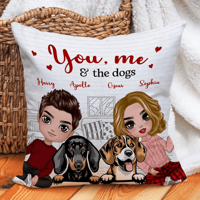 You, Me & The Dogs Couple Personalized Linen Pillow, Personalized Valentine Gift for Couples, Husband, Wife, Parents, Lovers - PL034PS01 - BMGifts