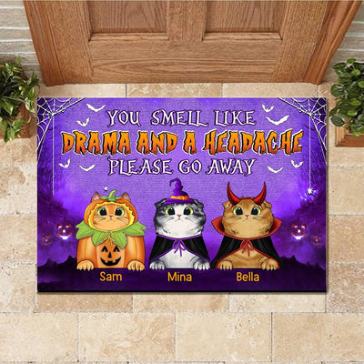 You Smell Like A Drama And A Headache Cat Personalized Doormat, Personalized Gift for Cat Lovers, Cat Mom, Cat Dad - DM063PS01 - BMGifts