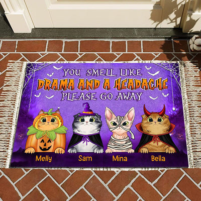 You Smell Like A Drama And A Headache Cat Personalized Doormat, Personalized Gift for Cat Lovers, Cat Mom, Cat Dad - DM063PS01 - BMGifts