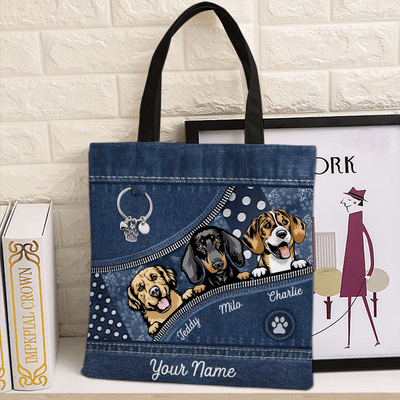 Zipper Dog Personalized All Over Tote Bag, Personalized Gift For Dog Lovers, Dog Dad, Dog Mom - TO015PS12 - BMGifts